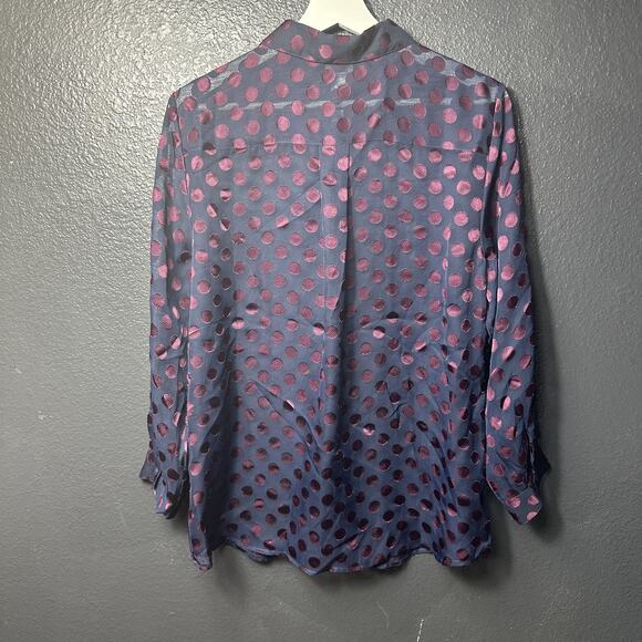 Chico's Women's Purple Metallic Luxe-Dot Print Button Front Sheer Shirt 1/Medium - Picture 4 of 8